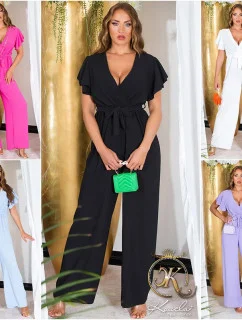 Dámsky overal so širokými nohavicami a opaskom na zaväzovanie 0000OV07814 White - Koucla