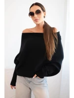 Asymetrický netopierí sveter z viskózy čierny - FPrice