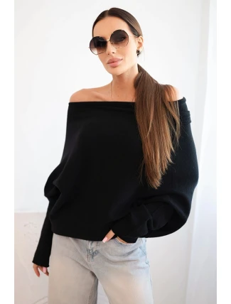Asymetrický netopierí sveter z viskózy čierny - FPrice