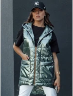 Dámska prešívaná dlhá vesta s kapucňou JESS zelená FashionStreet TY4454 Dámska prešívaná dlhá vesta s kapucňou JESS zelená FashionStreet TY4454