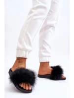Damskie Gumowe Klapki Z Futerkiem Czarne Lucrece