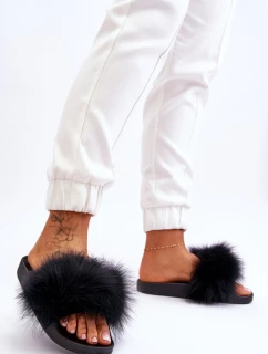 Damskie Gumowe Klapki Z Futerkiem Czarne Lucrece