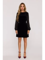 M886 Zamatové šaty so šifónovými rukávmi - čierne