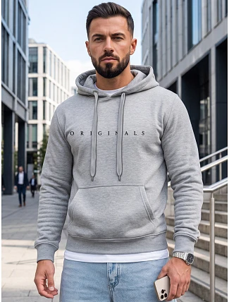 Pánska mikina s kapucňou a potlačou ORIGINALS, svetlošedá, FashionStreet NX5151BX Pánska mikina s kapucňou a potlačou ORIGINALS, svetlošedá, FashionStreet NX5151BX