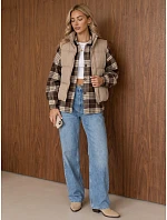 Dámska kockovaná košeľa v oversize strihu, hnedá, FashionStreet TY6049 Dámska kockovaná košeľa v oversize strihu, hnedá, FashionStreet TY6049