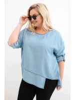 Dámska blúzka v nadmernej veľkosti z lyocellu s asymetrickým lemom Light Denim