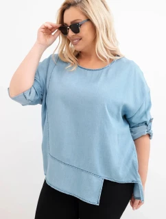 Dámska blúzka v nadmernej veľkosti z lyocellu s asymetrickým lemom Light Denim