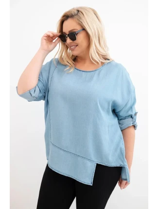 Dámska blúzka v nadmernej veľkosti z lyocellu s asymetrickým lemom Light Denim