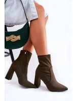 Damskie Botki Materiałowe Na Obcasie Khaki Amile