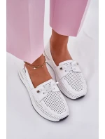 Skórzane Półbuty Damskie Na Platformie Białe Violeth