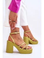 Modne Sandały Na Obcasie Z Paseczkami Limonkowe Shemira