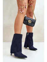 Botki Damskie W Paski Na Szpilce Z Wywiniętą Cholewką I Noskami W Szpic Granatowe Naritua