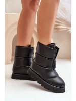 Śniegowce Na Platformie Z Zamkiem Eko Skórzane Czarne Resisia