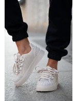 Sneakersy Damskie Ze Zdobieniem Na Platformie Beżowe Eanneth