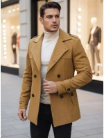 Pánsky dvojradový kabát pieskový FashionStreet CX0443