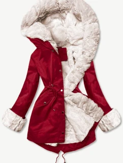 Tmavo červená parka s kožušinovou podšívkou (5M3187-6)