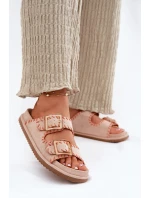 Klapki Damskie Z Klamrami I Ozdobnym Obszyciem Beżowe Visley