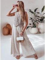 Dámske široké pruhované nohavice z viskózy SUMMERLINE beige FashionStreet UY2697 Dámske široké pruhované nohavice z viskózy SUMMERLINE beige FashionStreet UY2697