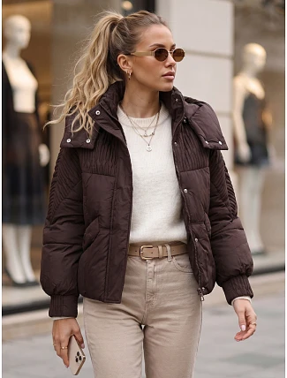 Dámska zimná prešívaná bunda s kapucňou, hnedá, FashionStreet TY6039 Dámska zimná prešívaná bunda s kapucňou, hnedá, FashionStreet TY6039