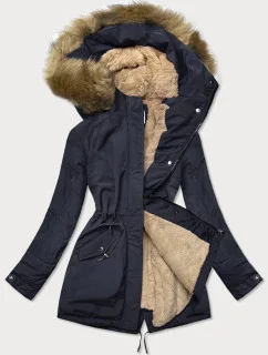 Dámska teplá zimná bunda tmavomodrá a béžová (w559)
