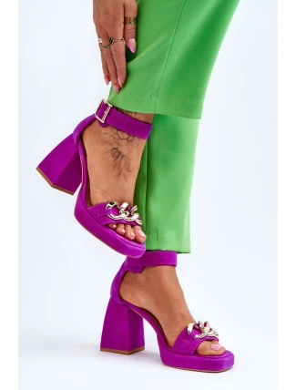 Damskie Zamszowe Sandały Na Masywnym Obcasie Lewski Shoes 3207 Fuksja