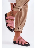 Damskie Klapki Materiałowe Na Rzep Różowe Lamirose