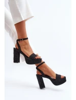 Jeansowe Sandały Na Słupku Czarne Acrana