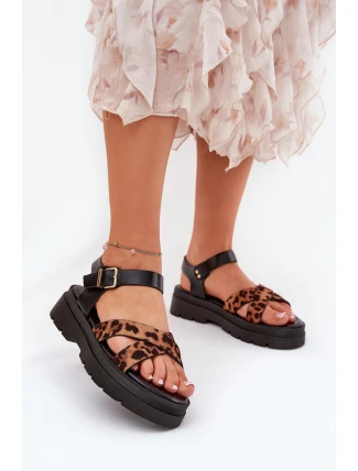 Sandały Damskie Na Platformie W Panterkę Brązowe Gevinniser