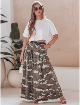 FLOWES tmavozelená moro nohavicová sukňa s opaskom FashionStreet UY2561
