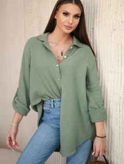 Bavlnená mušelínová košeľa oversize khaki