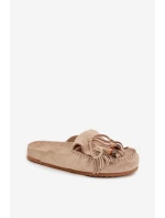 Dámské pantofle Mule s třásněmi a korálky Béžové Belissa