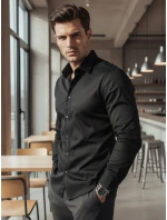Pánska elegantná hladká čierna košeľa SLIM FIT FashionStreet DX2599