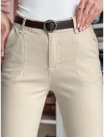 Dámske bavlnené nohavice slim fit s opaskom TAIRONIK light beige FashionStreet UY2546