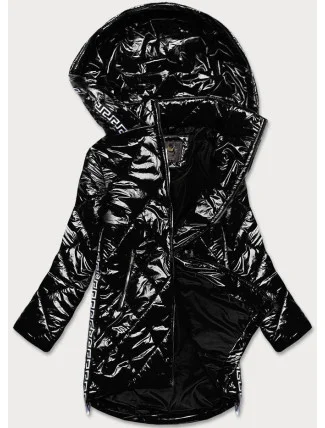 Ľahká čierna lesklá dámska bunda s lemovkami (LD7258BIG)
