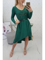 Šaty s ozdobným pásikom a nápisom tmavo zelené
