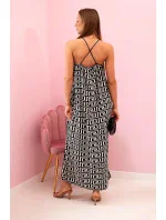 Dámske šaty bez ramienok s geometrickým vzorom čierne