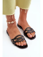 Klapki Damskie Eko Skórzane Na Płaskim Obcasie Czarne Moldela