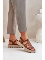 Skórzane Sandały Damskie Zazoo 3695 Camel