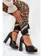 Sandały Damskie Na Słupku I Platformie Eko Skórzane Czarne Lomman