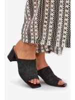 Klapki Damskie Z Plecionką Na Obcasie Czarne Ciariloria