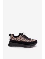 Zamszowe Ocieplane Sneakersy Damskie Na Platformie Vinceza 66836 Panterka Czarne