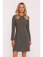 S419 Šaty s ozdobnými gombíkmi v páse - khaki S419 Šaty s ozdobnými gombíkmi v páse - khaki