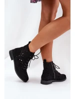 Sznurowane Botki Z Ażurowym Wzorem S.Barski HY51-136 Czarne