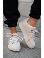 Sneakersy Damskie Ze Zdobieniem Na Platformie Beżowe Eanneth