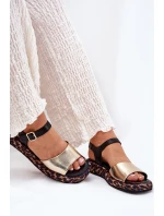 Sandały Skórzane Damskie Na Platformie Z Panterką S.Barski JC51-347 Złote