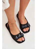 Sandały Damskie Płaskie Z Kryształkami S.Barski KV51-079 Czarne