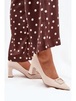 Dámske lodičky na širokom podpätku s ozdobnou prackou Seriva - béžové Dámske lodičky na širokom podpätku s ozdobnou prackou Seriva - béžové