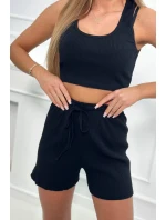 Pruhovaná súprava so šortkami čierna