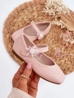 Brokatowe Balerinki Dziecięce Zapinane Na Rzep Różowe Jeylin