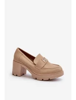 Półbuty Damskie Na Masywnym Obcasie Z Ozdobą Beżowe Ranunca